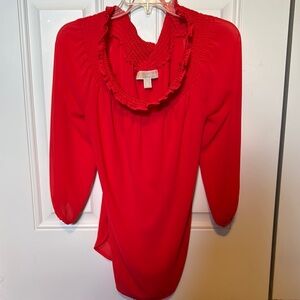 MICHAEL Michael Kors Red Ruffled 3/4 Sleeve Blouse